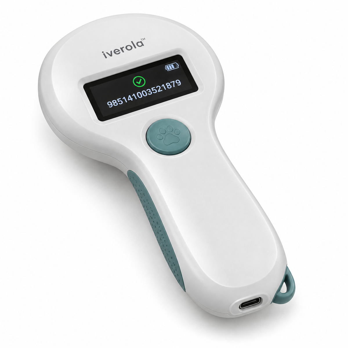 Iverola™ PetTrace Handheld RFID Pet Microchip Scanner — Portable Animal Identification Reader with Multi-Frequency Microchip Detection, Digital ID Display, One-Touch Scanning, Rechargeable Battery &amp; USB-C Connectivity for Dogs, Cats and Small Animals