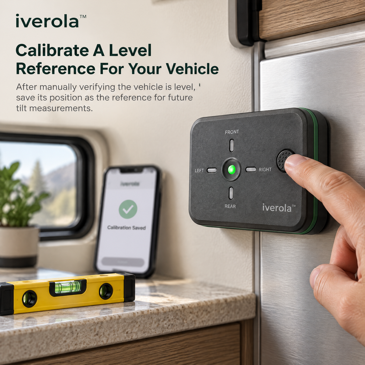 Iverola™ LevelMate Wireless RV Leveling System — Digital Dual-Axis Level Sensor with Bluetooth Connectivity, Real-Time Tilt Monitoring, LED Direction Indicators &amp; Magnetic Mounting for Campers, Travel Trailers and Motorhomes