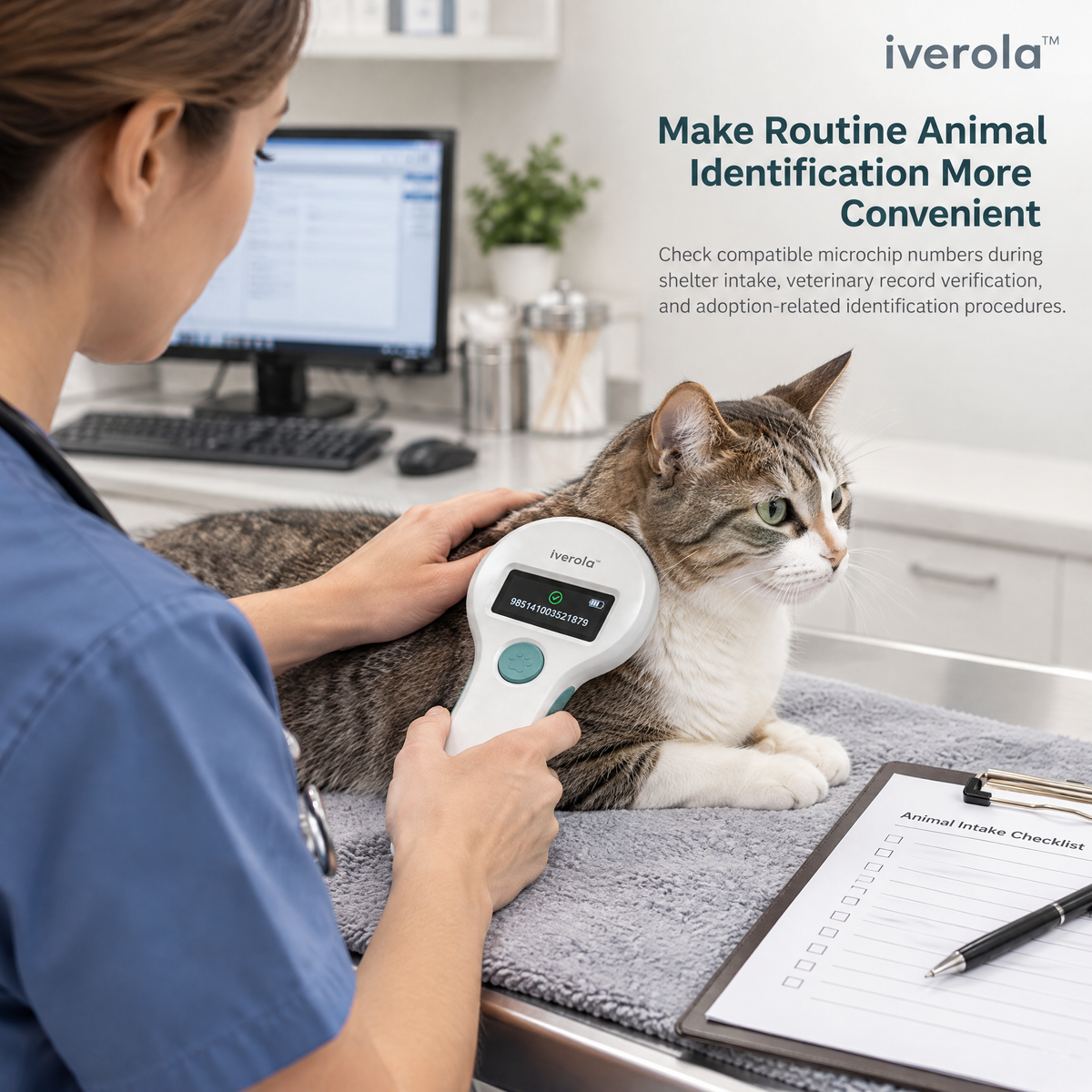 Iverola™ PetTrace Handheld RFID Pet Microchip Scanner — Portable Animal Identification Reader with Multi-Frequency Microchip Detection, Digital ID Display, One-Touch Scanning, Rechargeable Battery &amp; USB-C Connectivity for Dogs, Cats and Small Animals