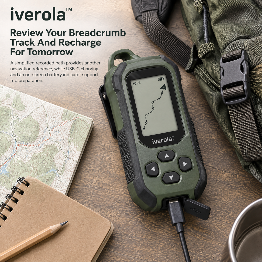 Iverola™ TrailVector Handheld GPS Navigation Compass — Rechargeable Outdoor Digital Compass with Satellite Positioning, Return-to-Start Guidance, Saved Waypoints, Electronic Direction Display &amp; USB-C Charging for Hiking