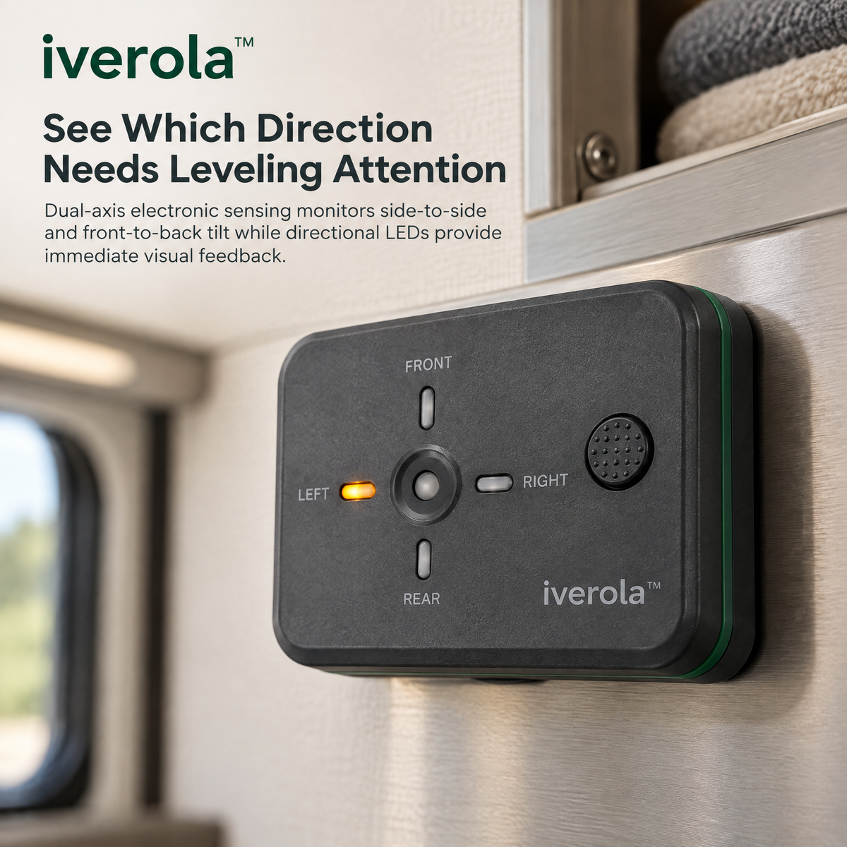 Iverola™ LevelMate Wireless RV Leveling System — Digital Dual-Axis Level Sensor with Bluetooth Connectivity, Real-Time Tilt Monitoring, LED Direction Indicators &amp; Magnetic Mounting for Campers, Travel Trailers and Motorhomes