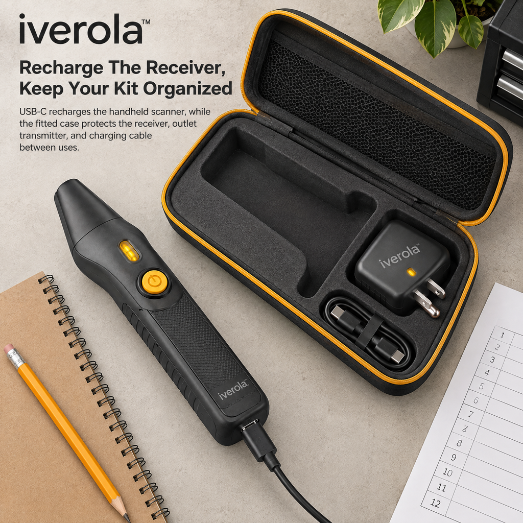 Iverola™ BreakerScout Digital Circuit Breaker Finder Kit — Electronic Outlet-to-Breaker Identifier with Plug-In Signal Transmitter, Handheld Circuit Scanner, Audible Detection &amp; USB-C Rechargeable Receiver for Home Electrical Troubleshooting