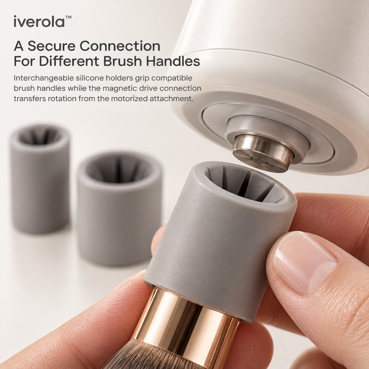 Iverola™ SpinPure Electric Makeup Brush Cleaner &amp; Dryer — Rechargeable Automatic Brush Washing System with Magnetic Spinning Base, Adjustable Rotation Speeds, Interchangeable Brush Holders &amp; Transparent Cleaning Bowl for Everyday Beauty Tools