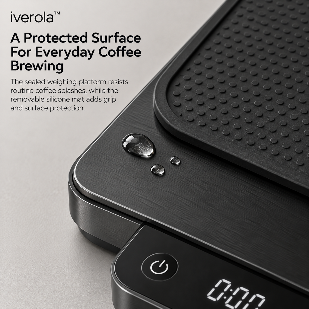 Iverola™ CremaFlow Smart Espresso Scale — Rechargeable Digital Coffee Scale with Real-Time Flow Rate Monitoring, Automatic Tare, Espresso Extraction Tracking, Touch Controls &amp; Water-Resistant Design for Home Baristas and Coffee Enthusiasts