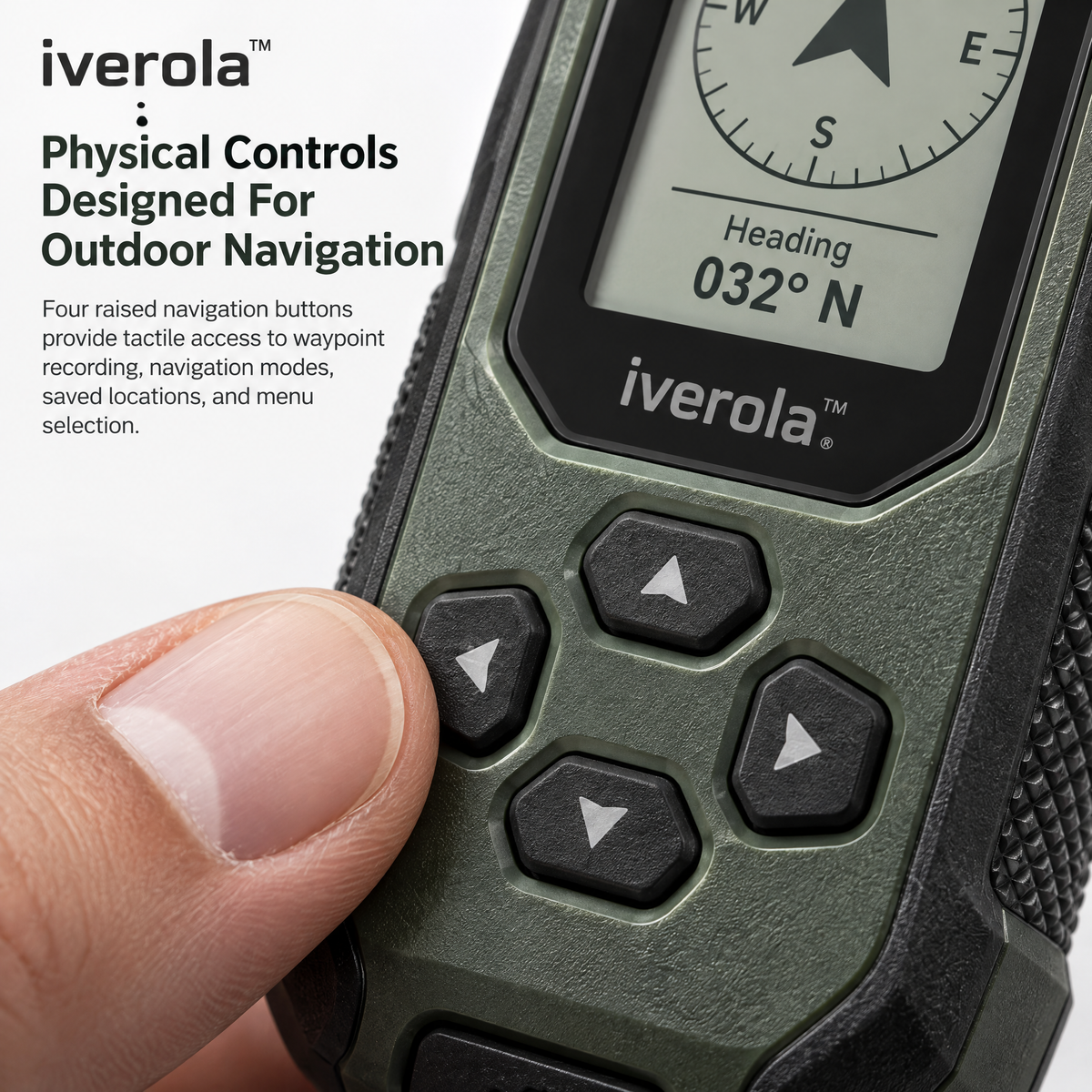 Iverola™ TrailVector Handheld GPS Navigation Compass — Rechargeable Outdoor Digital Compass with Satellite Positioning, Return-to-Start Guidance, Saved Waypoints, Electronic Direction Display &amp; USB-C Charging for Hiking