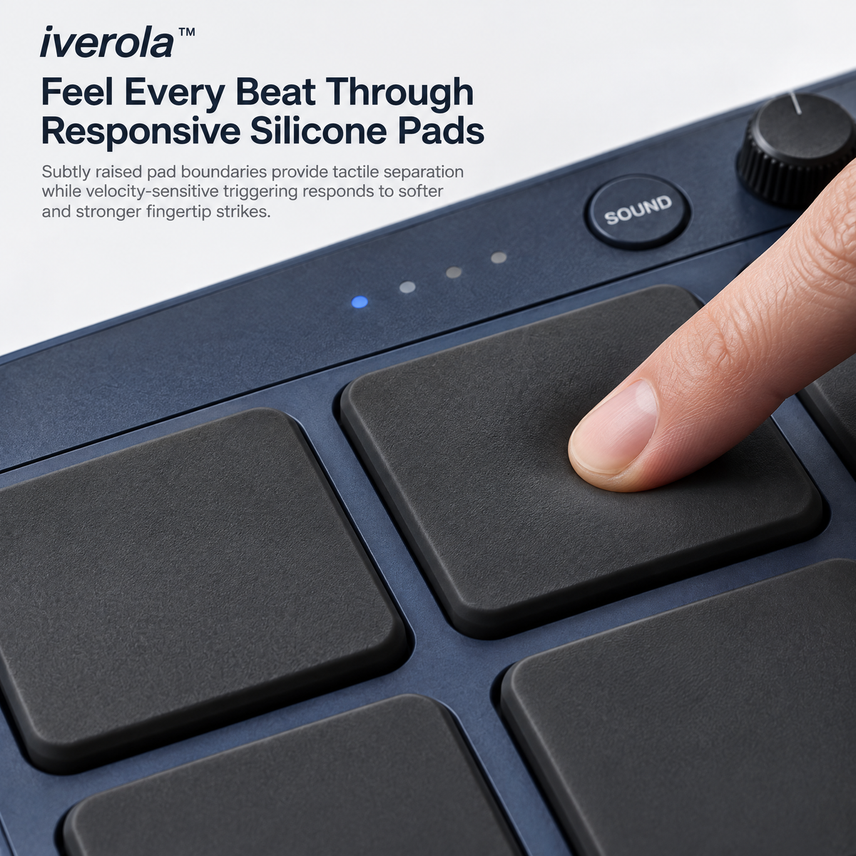 Iverola™ RhythmDeck Portable Electronic Drum Pad — Rechargeable Finger Drumming Controller with Velocity-Sensitive Pads, Built-In Drum Sounds, Headphone Output &amp; USB MIDI Connectivity for Music Production and Beat Making