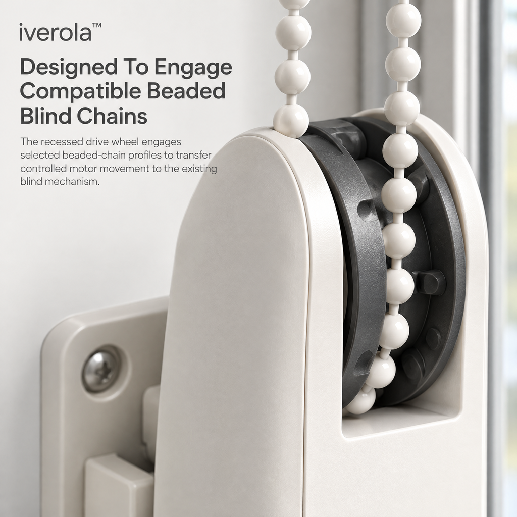 Iverola™ ShadeMotion Smart Roller Blind Motor — Rechargeable Bluetooth Window Shade Controller with Automatic Chain Drive, Adjustable Position Limits, Smartphone Scheduling &amp; Wireless Remote Control for Home Automation