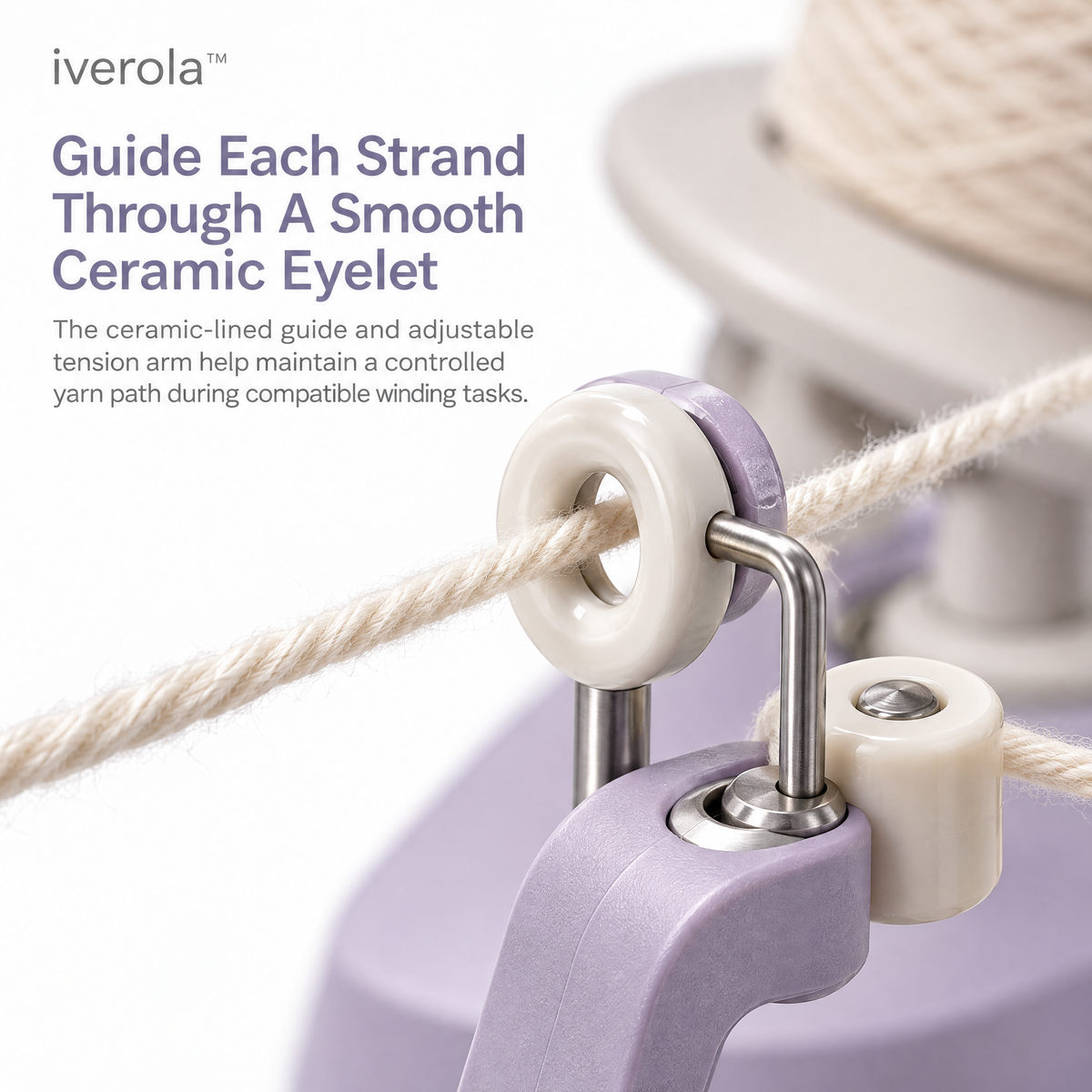 Iverola™ SkeinFlow Electric Yarn Ball Winder — Automatic Motorized Yarn Winding Machine with Adjustable Speed Control, Smooth Yarn Tension Guide, Removable Winding Spindle &amp; Table Clamp for Knitting, Crochet and Fiber Crafts
