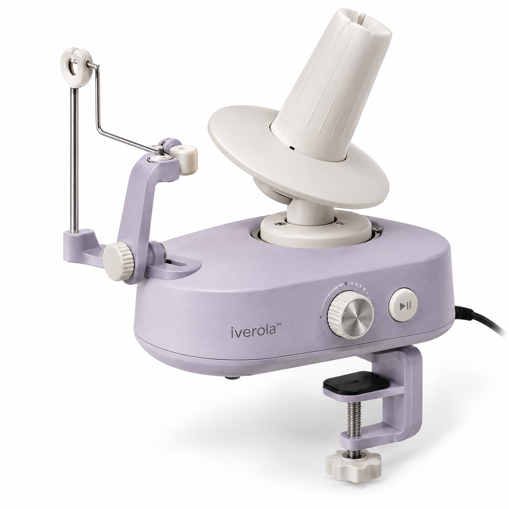 Iverola™ SkeinFlow Electric Yarn Ball Winder — Automatic Motorized Yarn Winding Machine with Adjustable Speed Control, Smooth Yarn Tension Guide, Removable Winding Spindle &amp; Table Clamp for Knitting, Crochet and Fiber Crafts