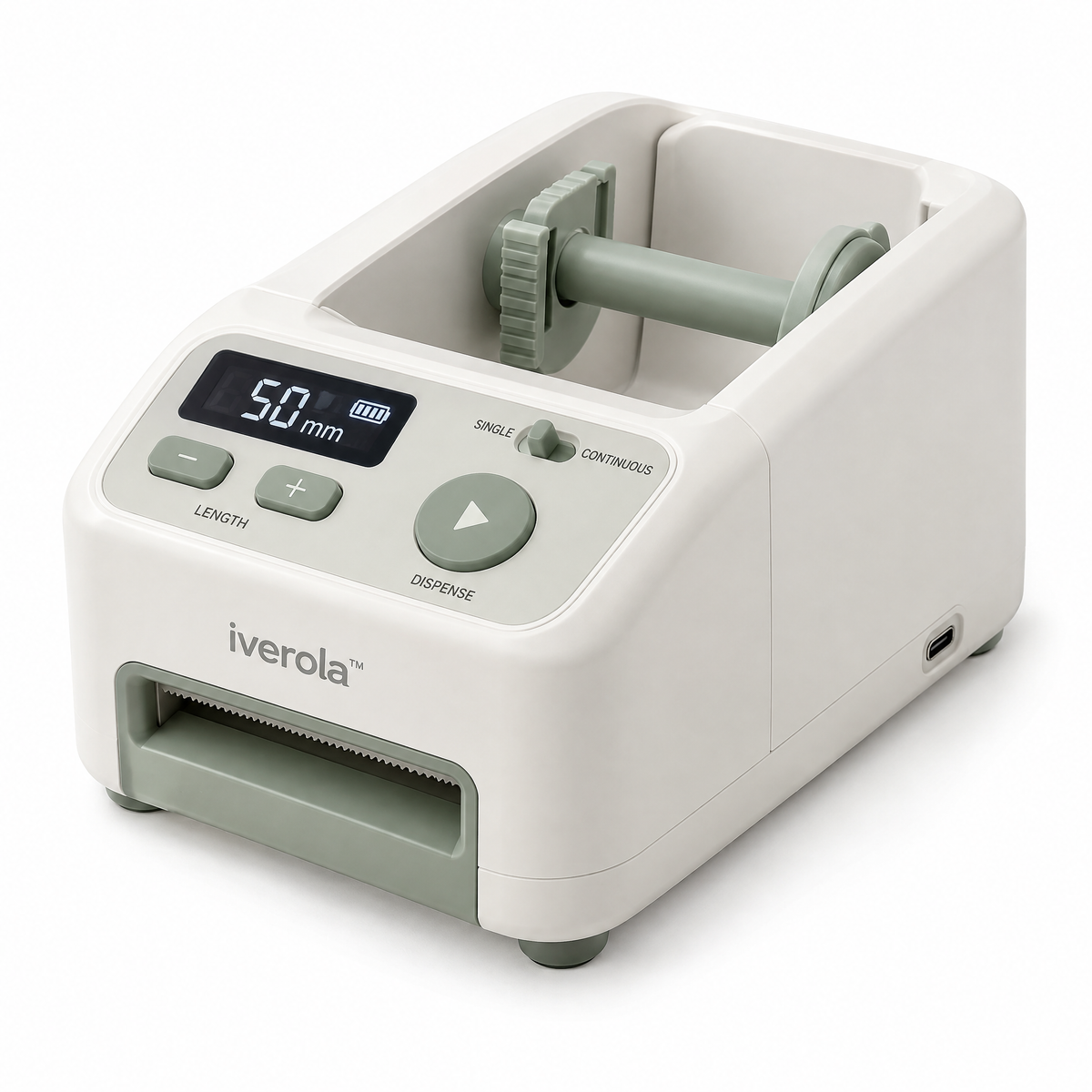 Iverola™ TapePilot Automatic Electric Tape Dispenser — Digital Tape Cutting Machine with Adjustable Length Settings, One-Touch Dispensing, Automatic Cutting Blade, Dual Feed Modes &amp; Rechargeable USB-C Power for Packaging