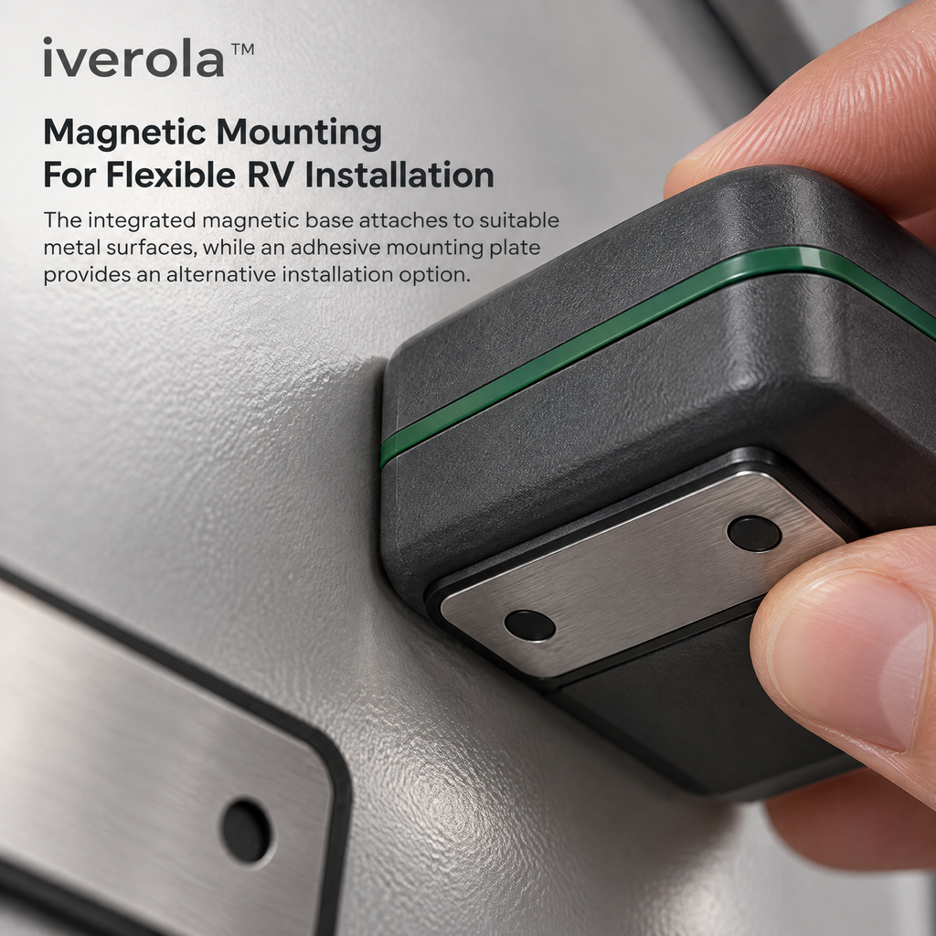 Iverola™ LevelMate Wireless RV Leveling System — Digital Dual-Axis Level Sensor with Bluetooth Connectivity, Real-Time Tilt Monitoring, LED Direction Indicators &amp; Magnetic Mounting for Campers, Travel Trailers and Motorhomes